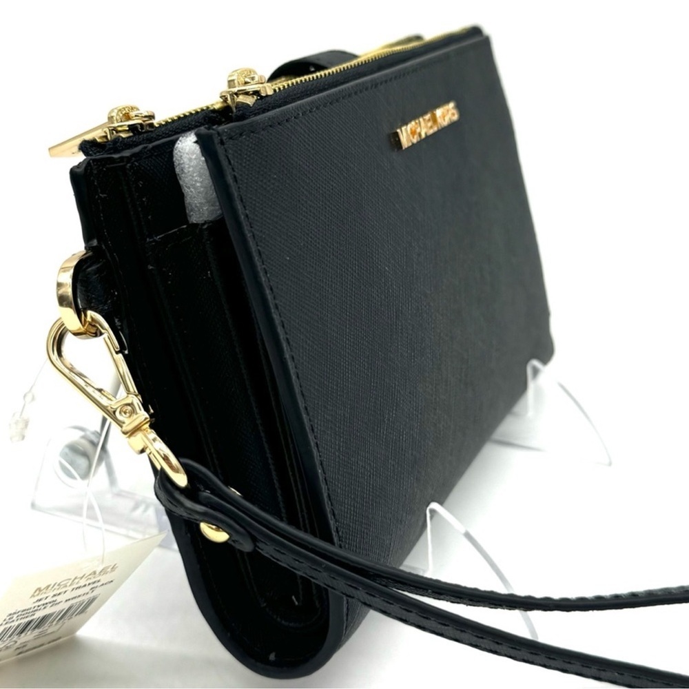 Michael Kors Large Double Zip Wallet Black/Gold - Picture 4 of 7